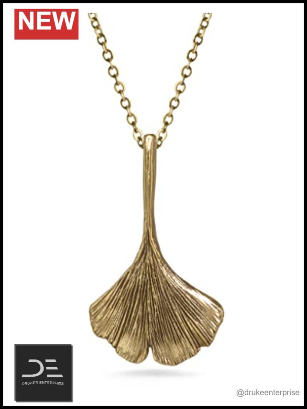 Ginkgo Leaf Pendant Necklace Gold Plated 18 Inch Chain